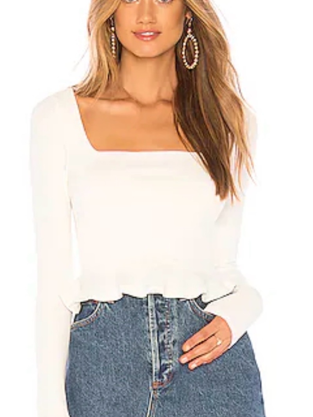superdown Ivory Square Neck Long Sleeve Crop Top XL